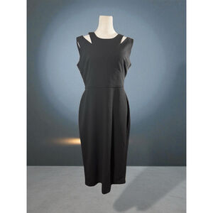 Size 10 Calvin Klein Black Cut-Out Sheath Midi Multi Occasion Dress LBD